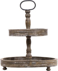 Distressed Brown Wood 2-Tier Tray with Metal Handle - Space Saving