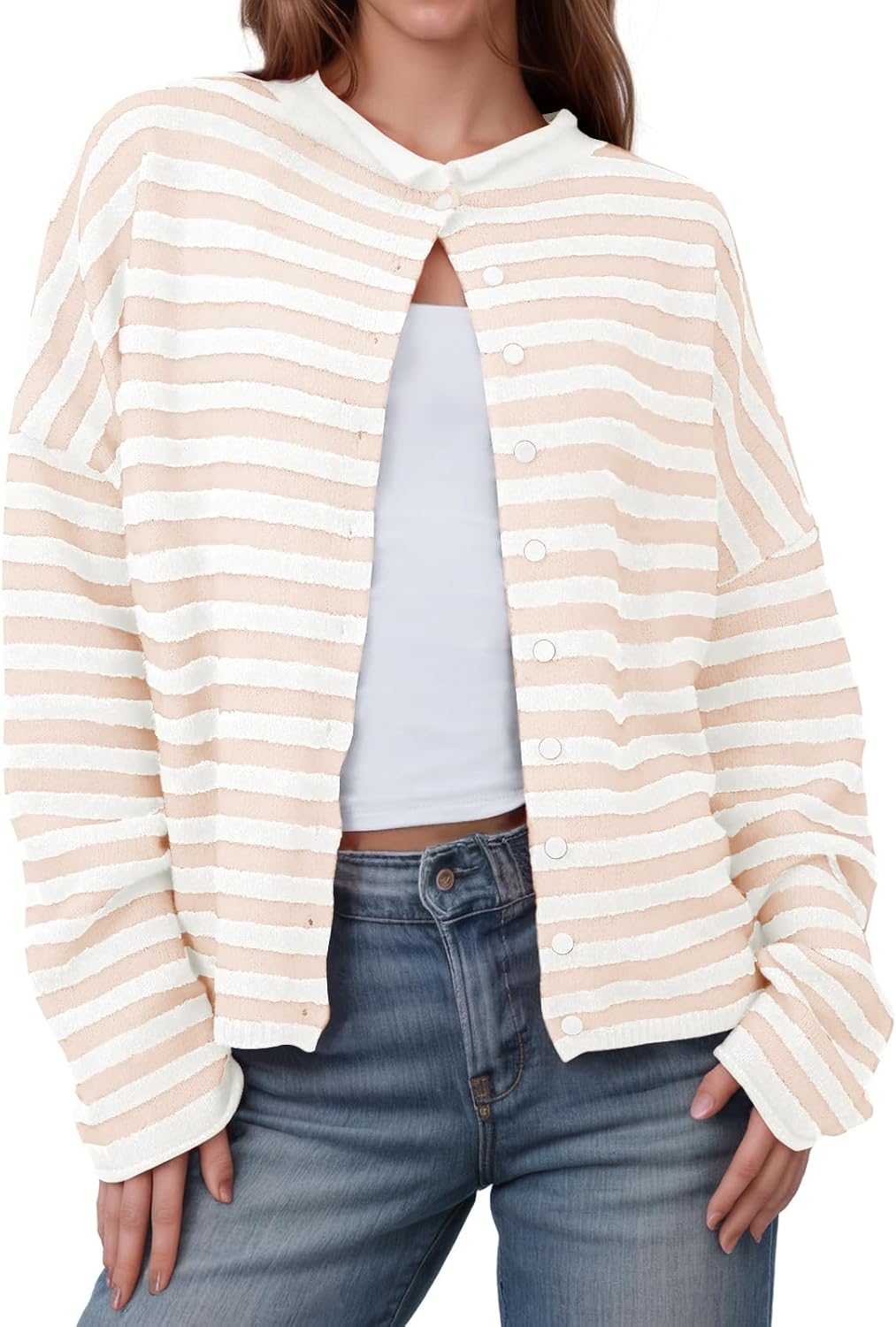 Saodimallsu Womens Striped Cardigan for Casual Fall Style