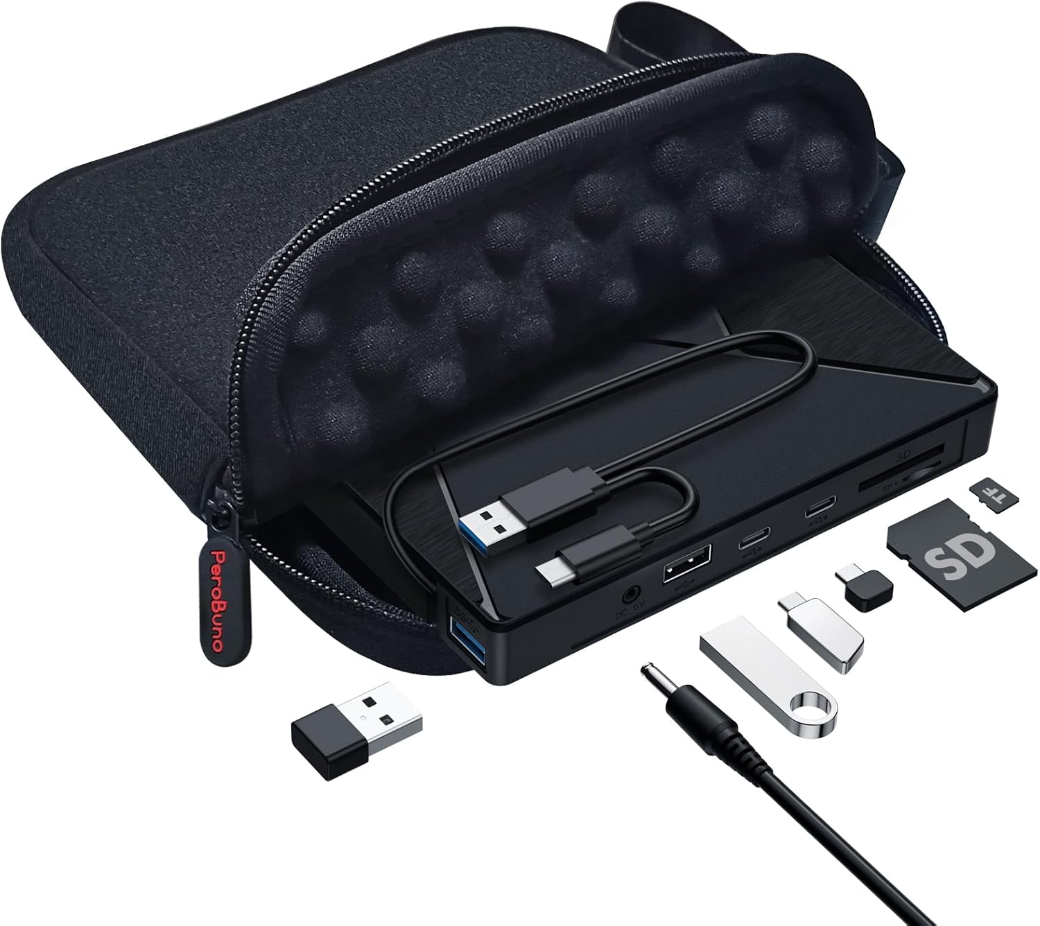 PeroBuno External CD DVD Drive with USB 3.0 and 8-in-1 Hub