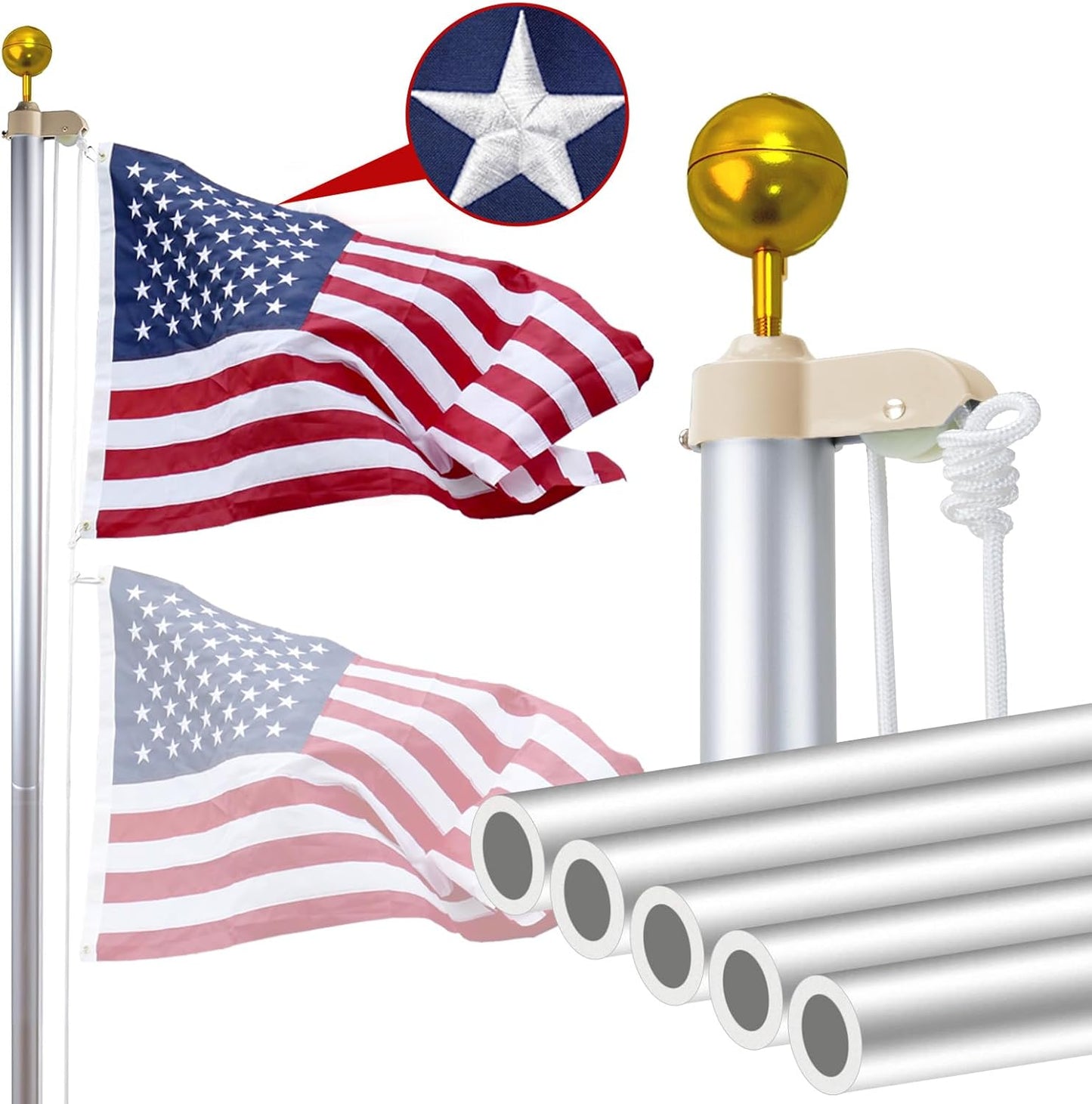 Heavy Duty 20FT Flag Pole Kit for Outdoor Use, Wind Tested