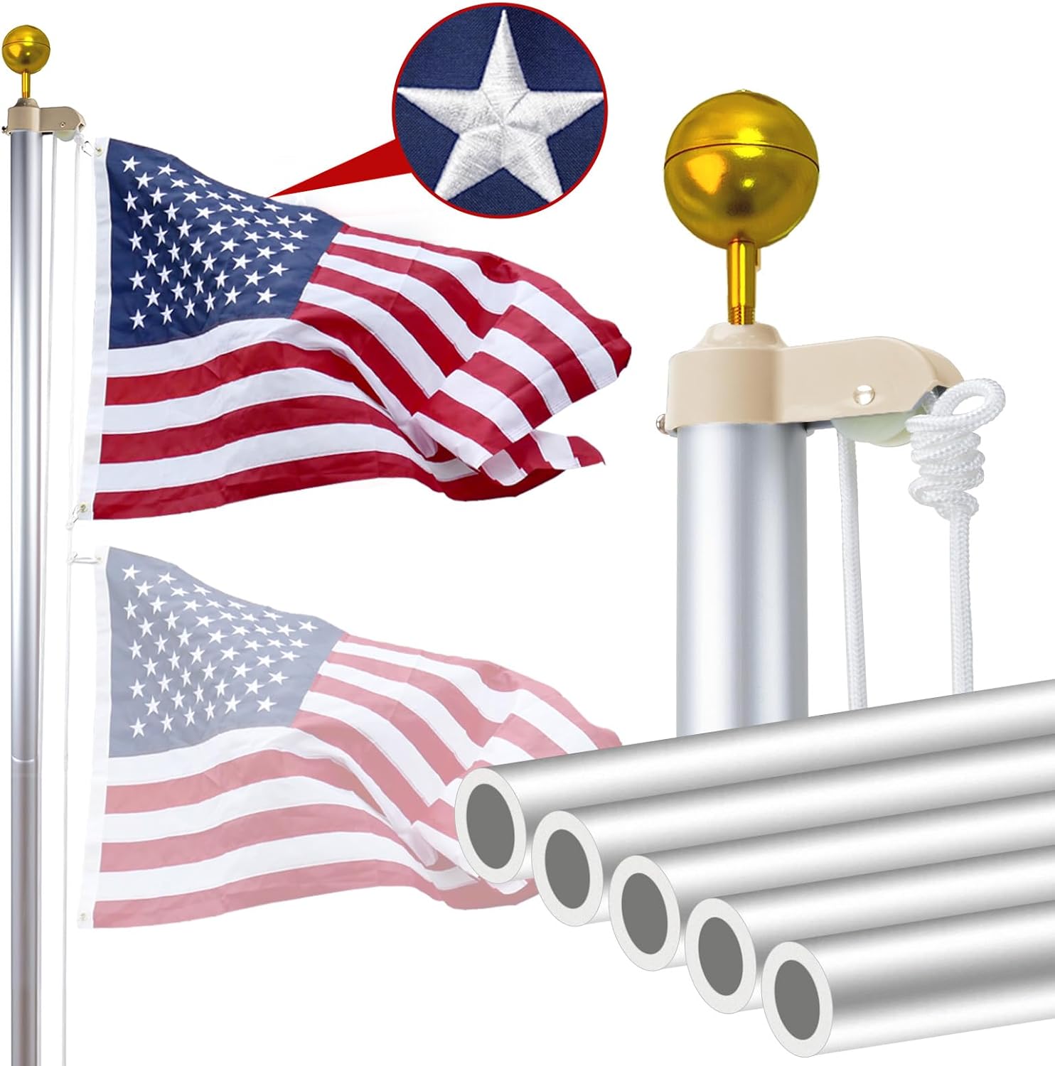 Heavy Duty 20FT Flag Pole Kit for Outdoor Use, Wind Tested