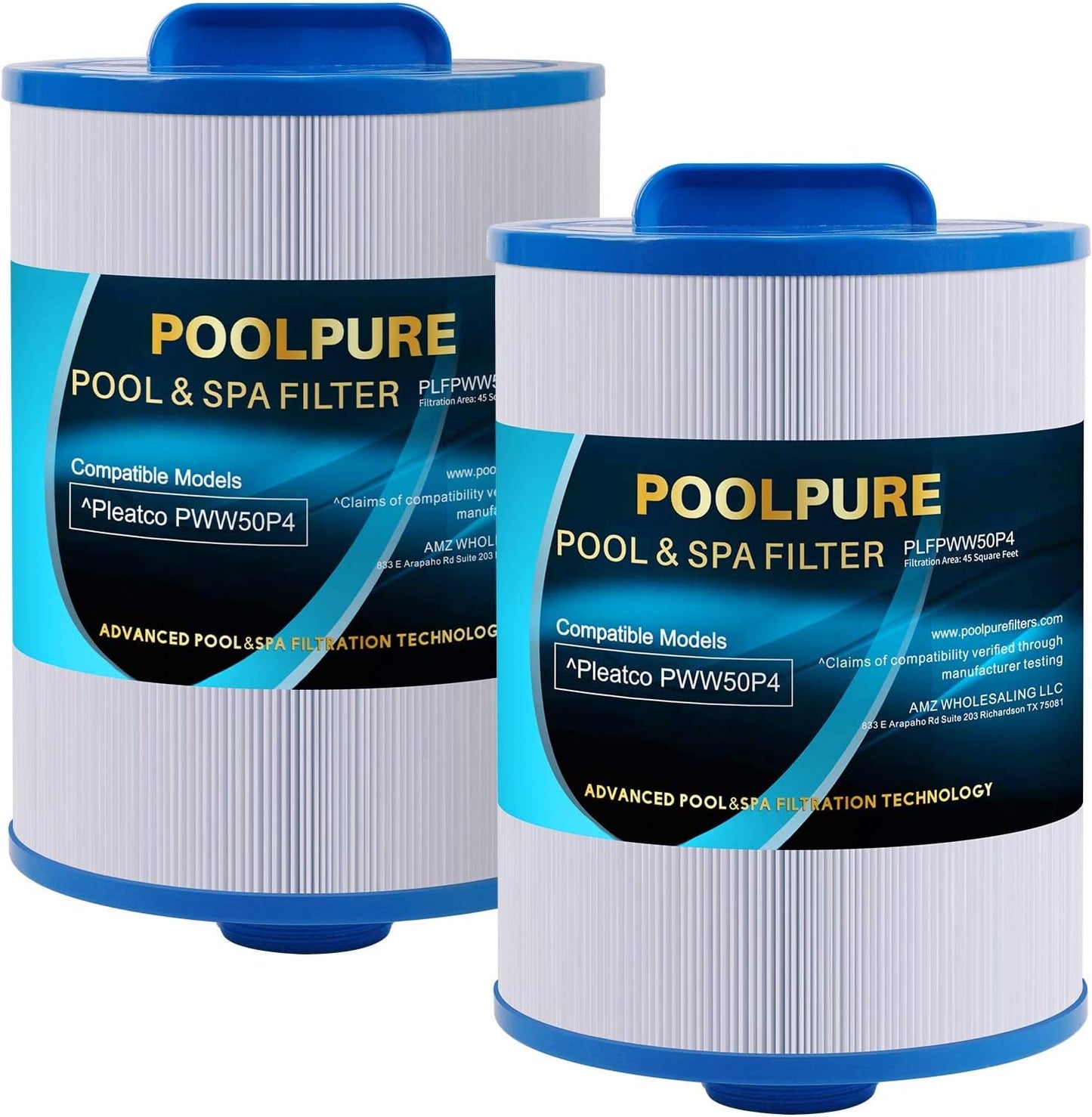 POOLPURE Replacement Filter for PWW50P4, 45 sq.ft, 2 Pack