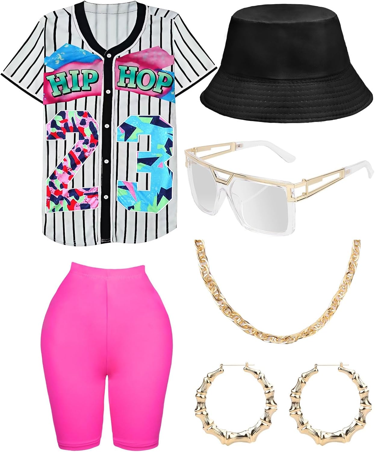 80s 90s Outfit for Women, Hip Hop Costume with Accessories