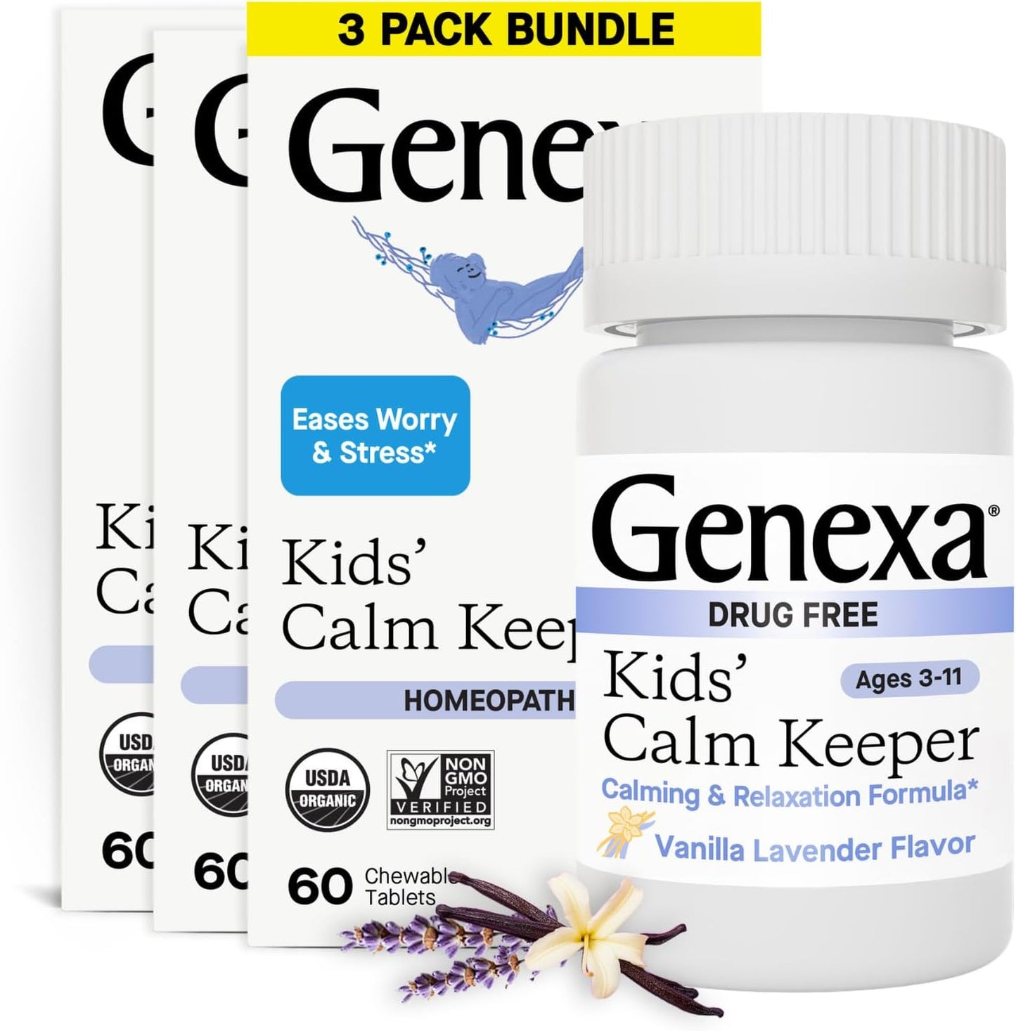 Genexa Kid's Calm Keeper Stress Relief for Kids - 180 Chewable Tablets