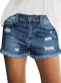 luvamia Womens Mid Rise Denim Shorts Stretch Ripped Raw Hem - Casual