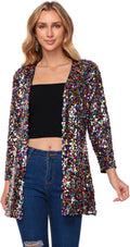 Women's Sequin Jacket Open Front Blazer - Sparkly Party Coat