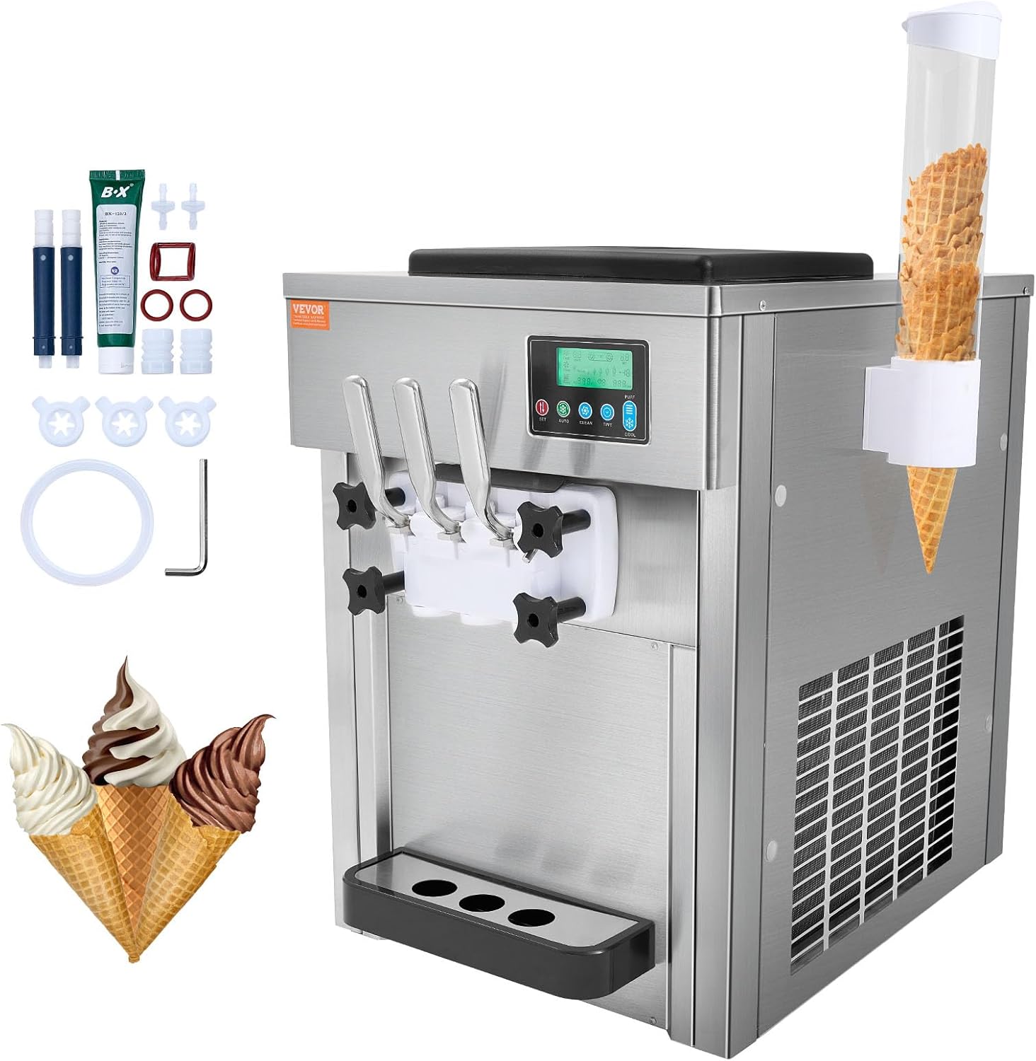 VEVOR Soft Serve Ice Cream Maker - 2+1 Flavor, 5 Gal/H Output