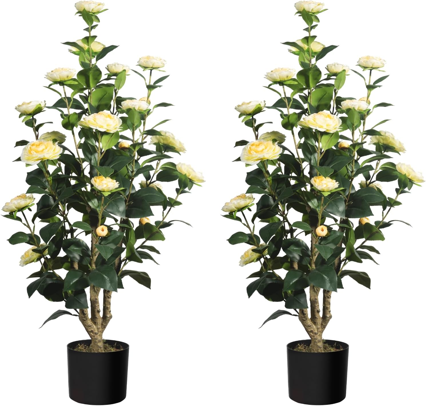 3FT Yellow Faux Camellia Tree for Home and Office Decor