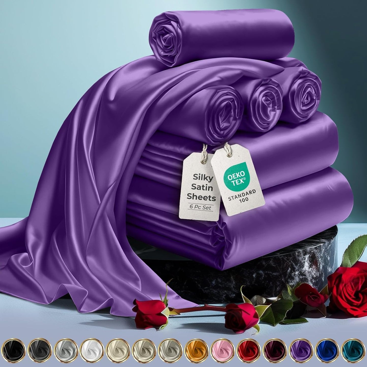 Satin Bed Sheets Set - Luxury Silky King Size Bedding