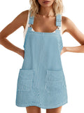 Womens Casual Denim Dress Striped Overalls Romper - Adjustable Fit