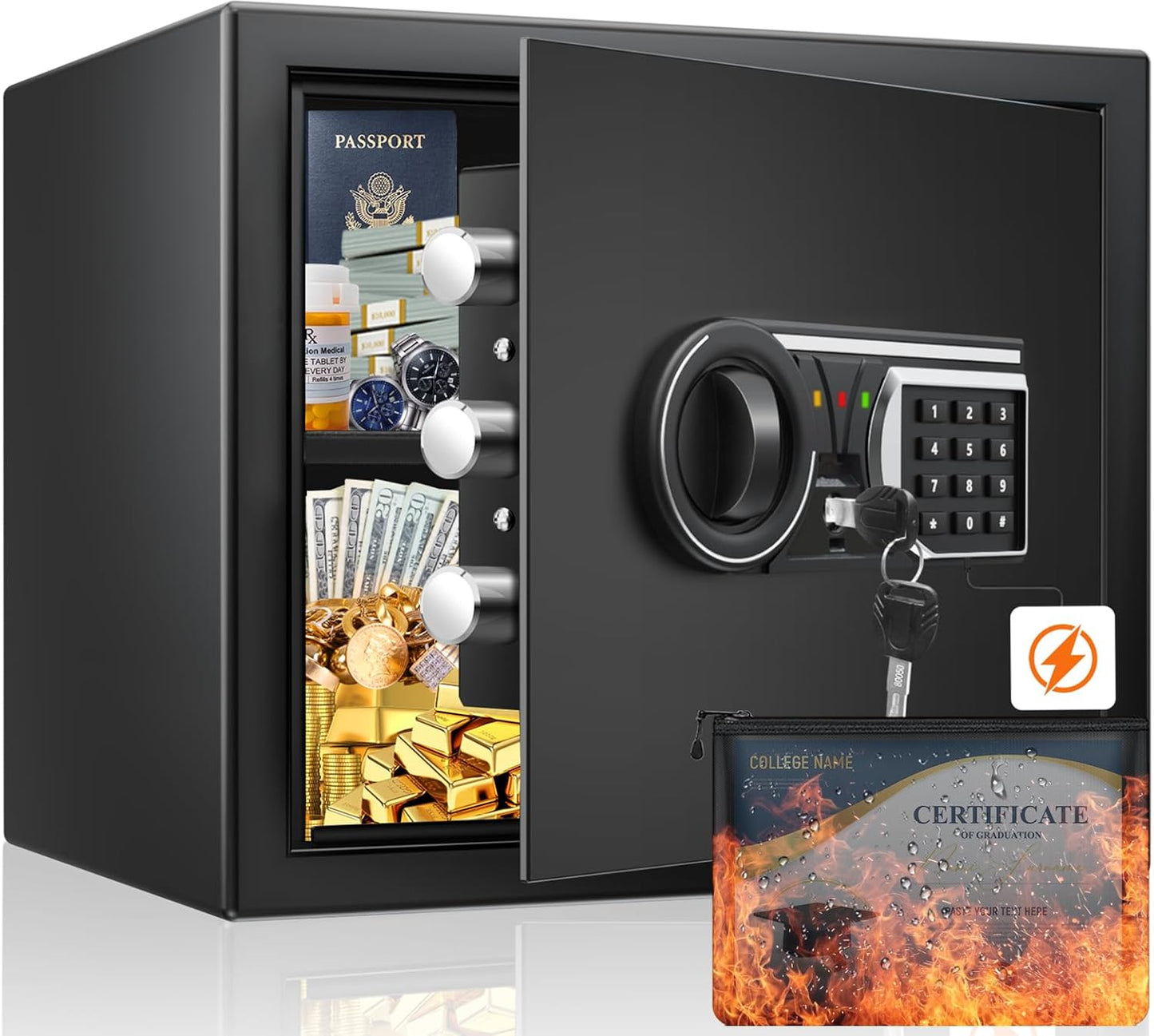 1.6 Cuft Home Safe with Fireproof Waterproof Bag for Valuables
