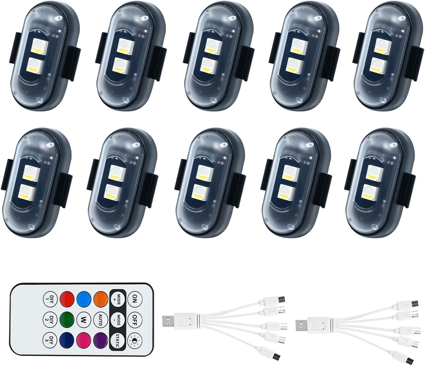 10PCS Wireless LED Lights for Car with Remote Control Features