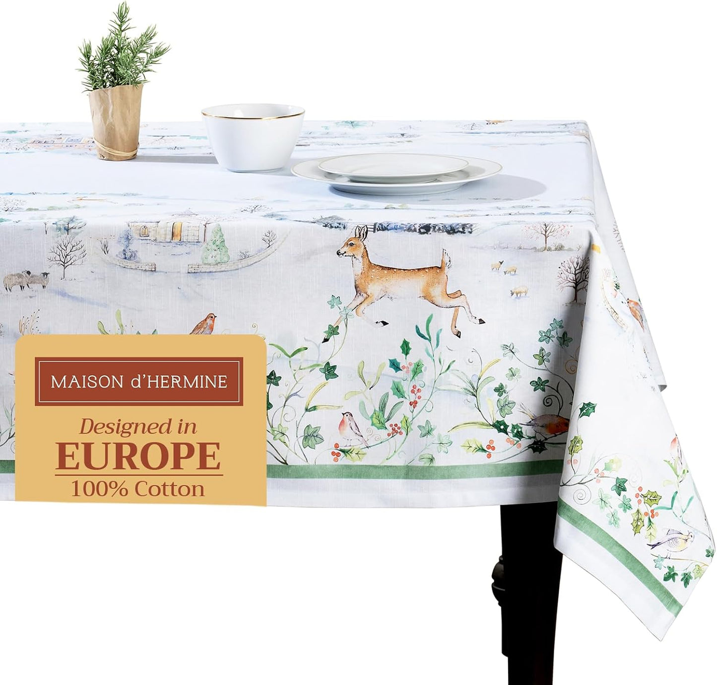 Maison d' Hermine Snowy World Tablecloth for Fall and Holidays