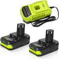 2 Pack 18V 3.0Ah Battery Compatible with Ryobi 18V - Charger Kit