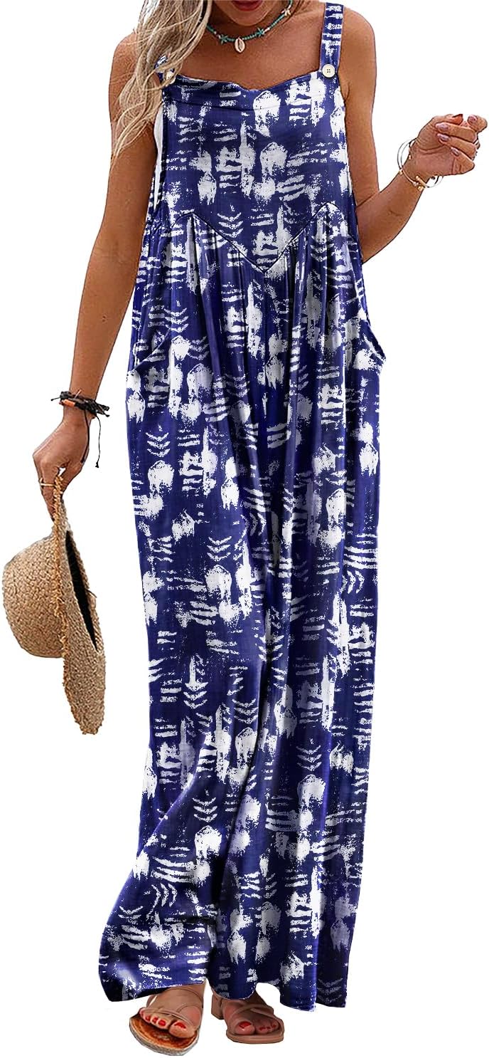 YESNO Women's Summer Casual Overalls Boho Floral Jumpsuits