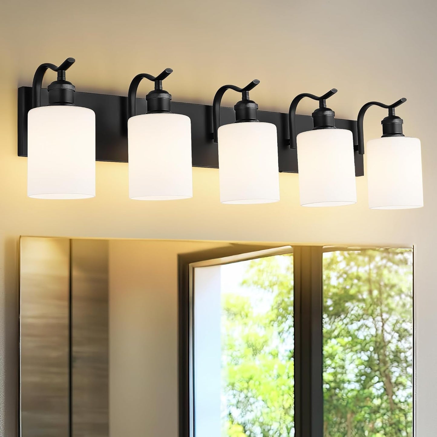 5 Light Bathroom Vanity Light with Milky White Frosted Shades