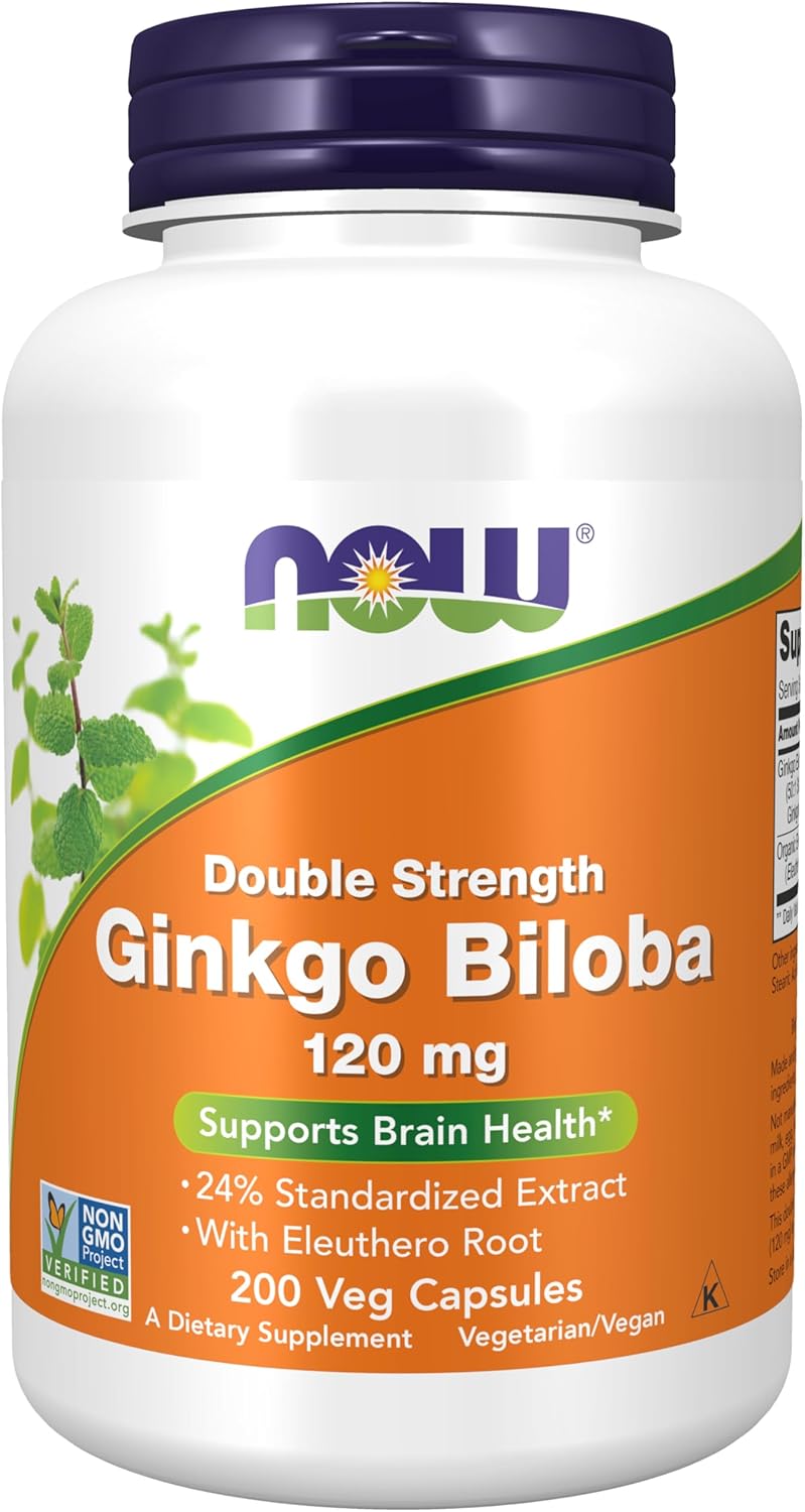 NOW Supplements Ginkgo Biloba 120 mg Double Strength Veg Capsules