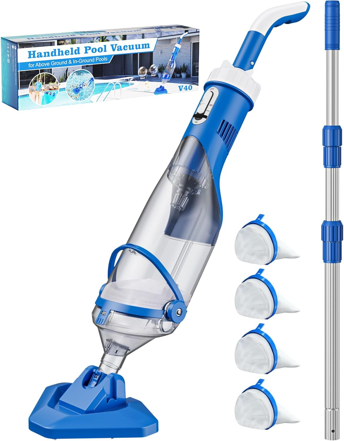 Cordless Pool Vacuum with Powerful Suction and Telescopic Pole