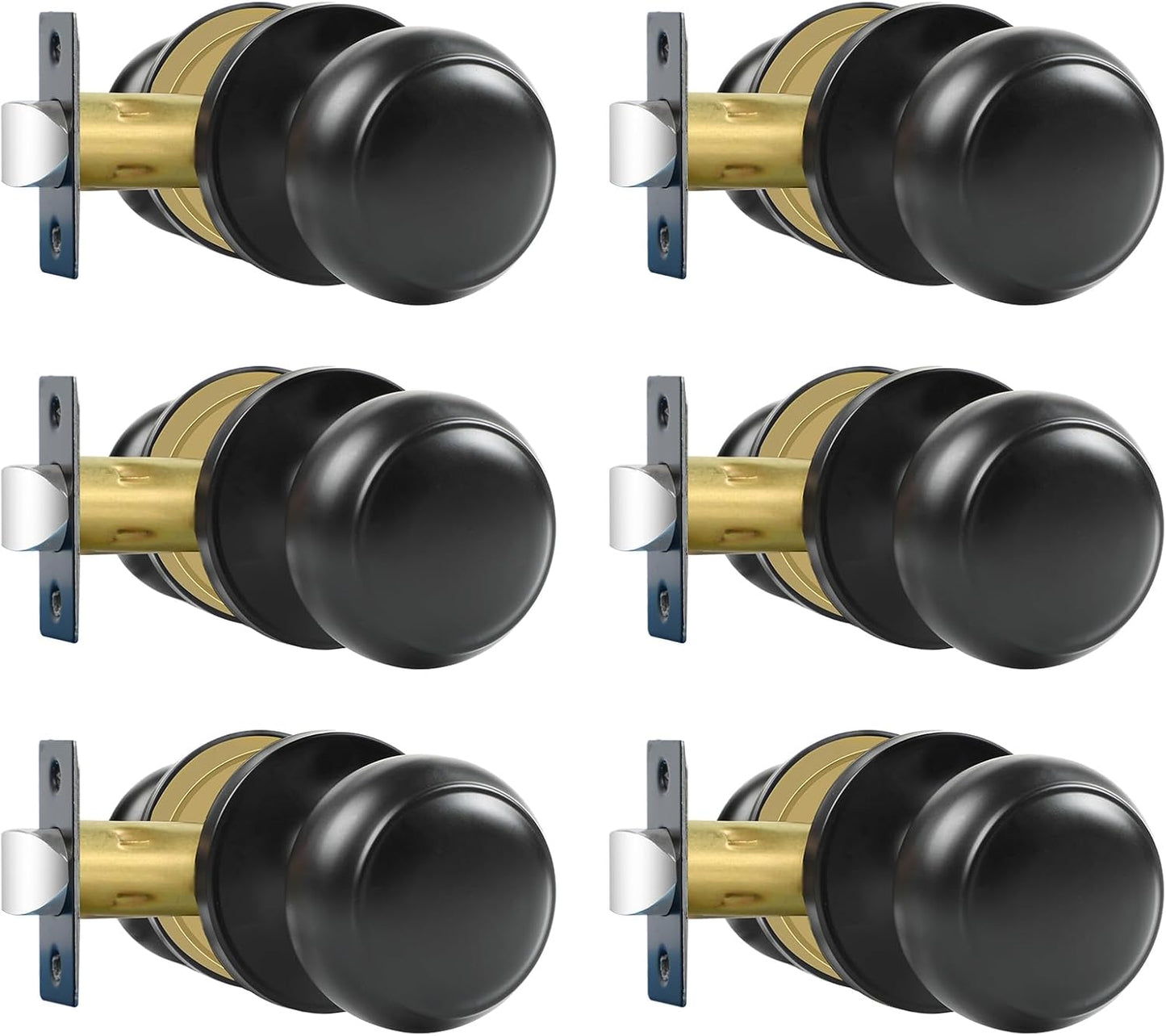Passage Door Knobs 6 Pack Matte Black for Hallway & Closet