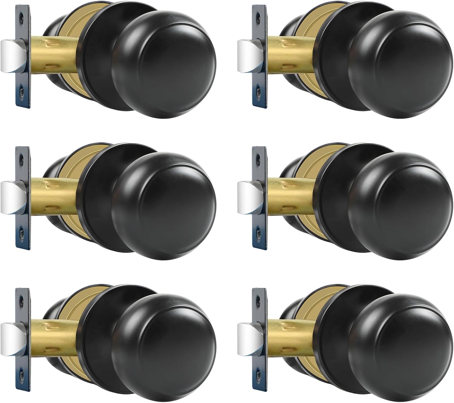Passage Door Knobs 6 Pack Matte Black for Hallway & Closet