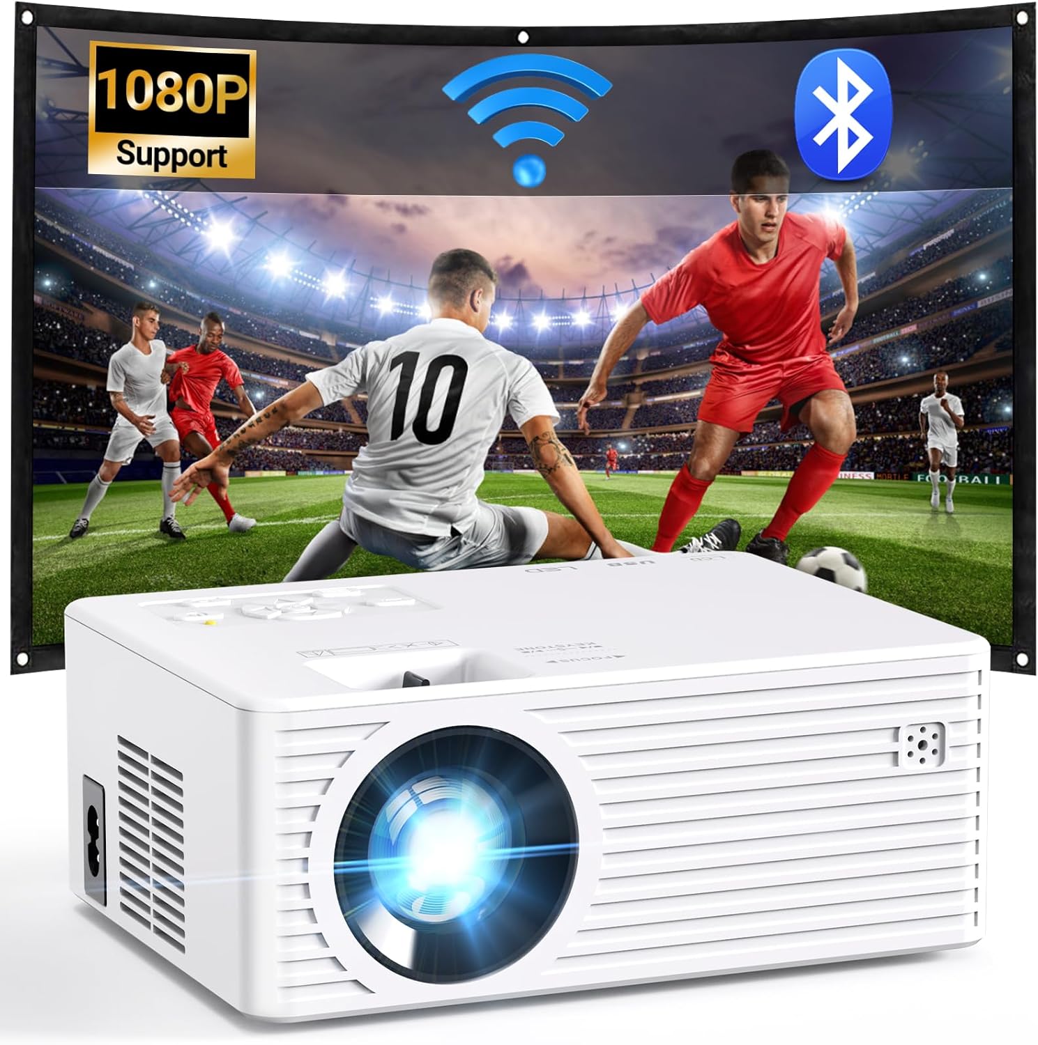 Portable Outdoor Projector: 1080P, 5G WiFi, Bluetooth