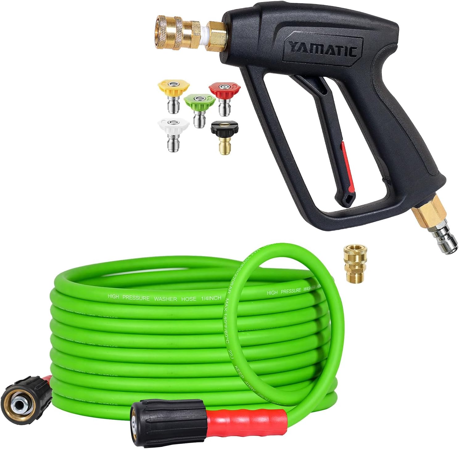 YAMATIC Short Pressure Washer Gun with 25 FT Flexible Hose - Easy Handling & Quick Connect
