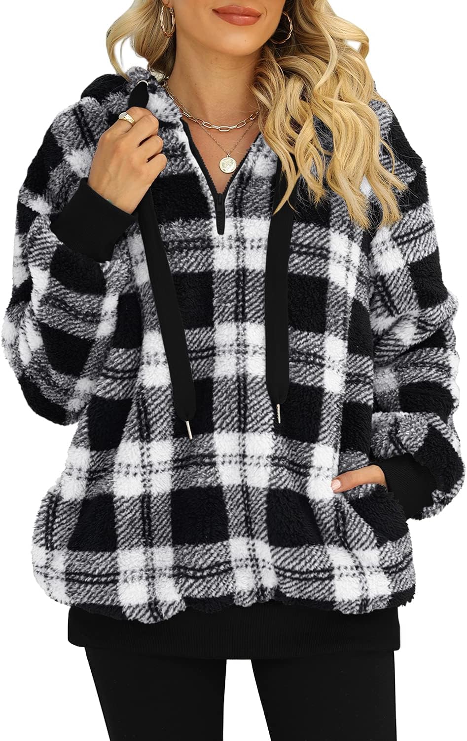 Oversized Sherpa Pullover Hoodie for Women - Cozy Fleece Jacket