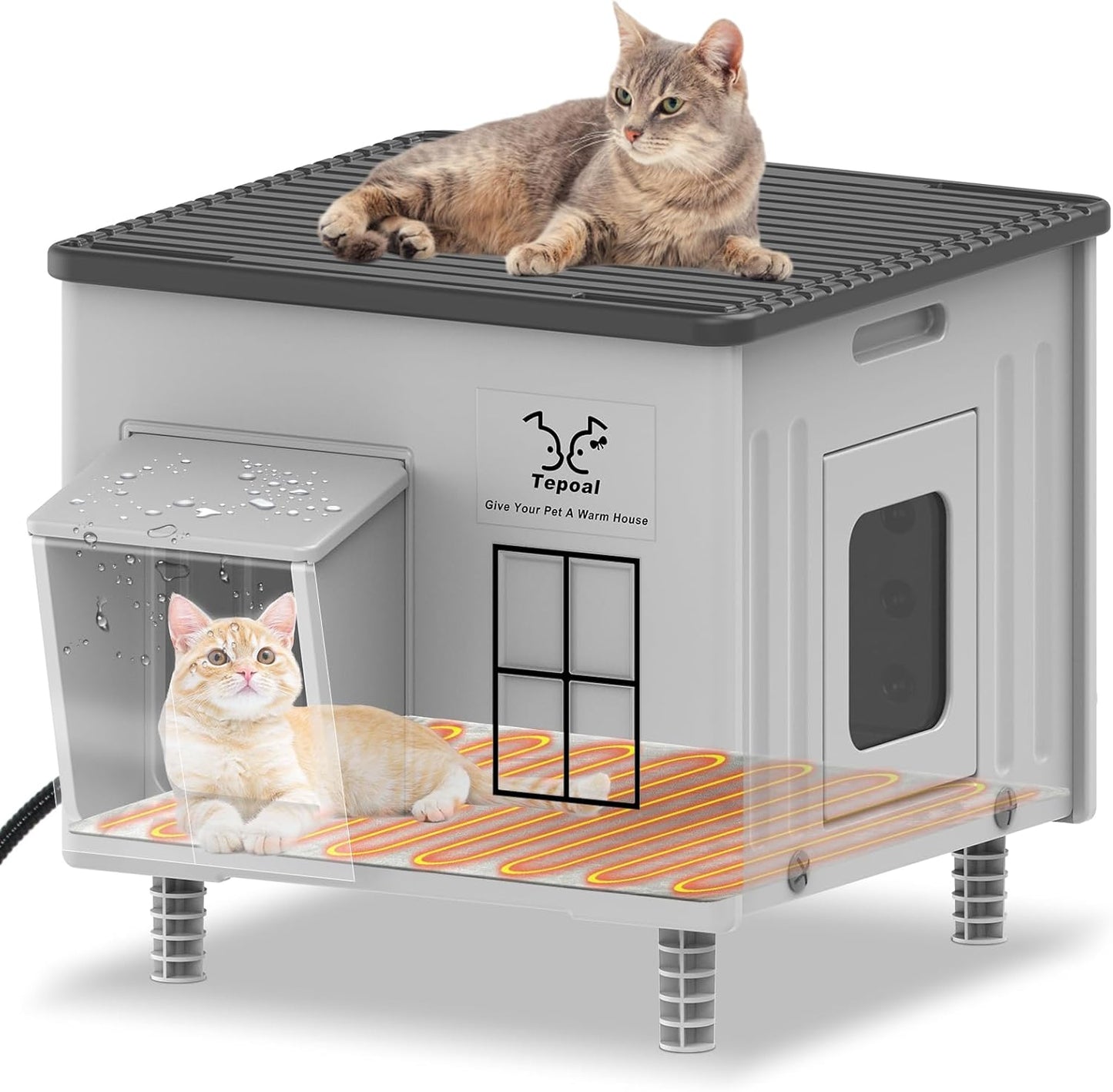 Tepoal Heated Cat House for Outside Winter Weatherproof Shelter