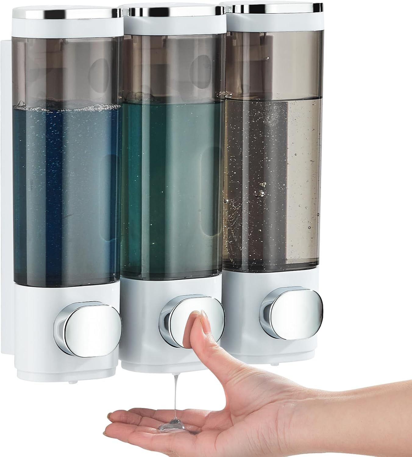 3 Chamber Wall Mounted Dispenser - Large Capacity, White