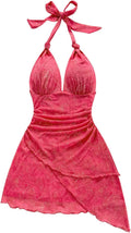 SOLY HUX Tie Dye Halter V Neck Mini Dress - Flattering Beach & Party
