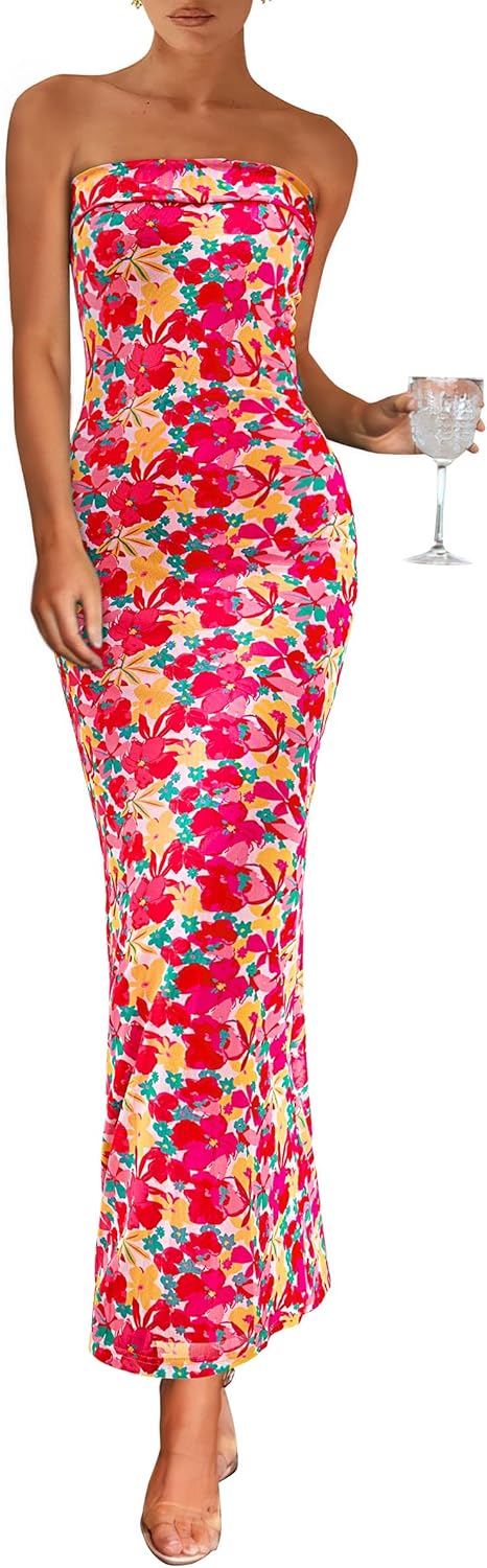 Womens Summer Printed Tube Maxi Dress for Elegant Nights
