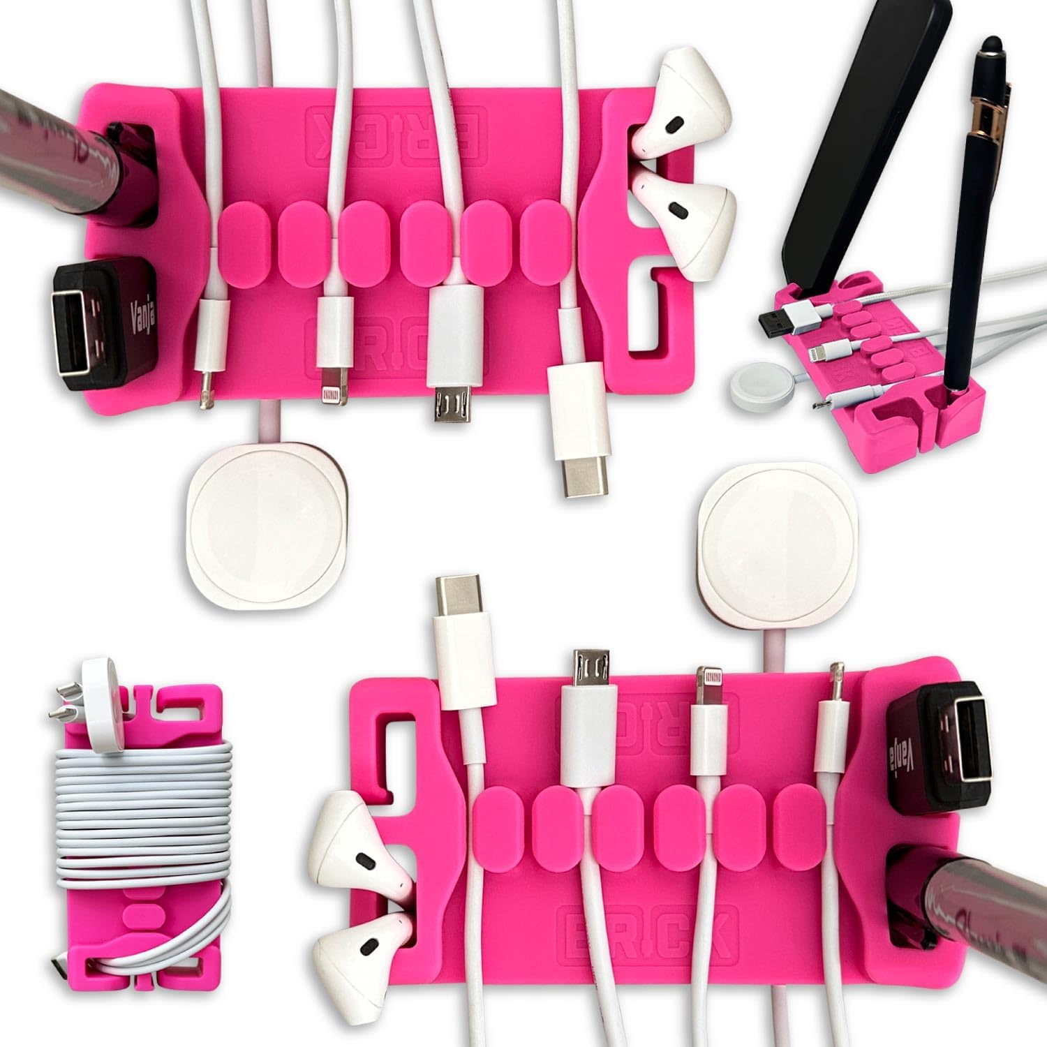 DeskBrick Non-Slip Steel-Weighted Desk Organizers for Cables