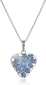Pressed Flower Heart Pendant Necklace in Sterling Silver