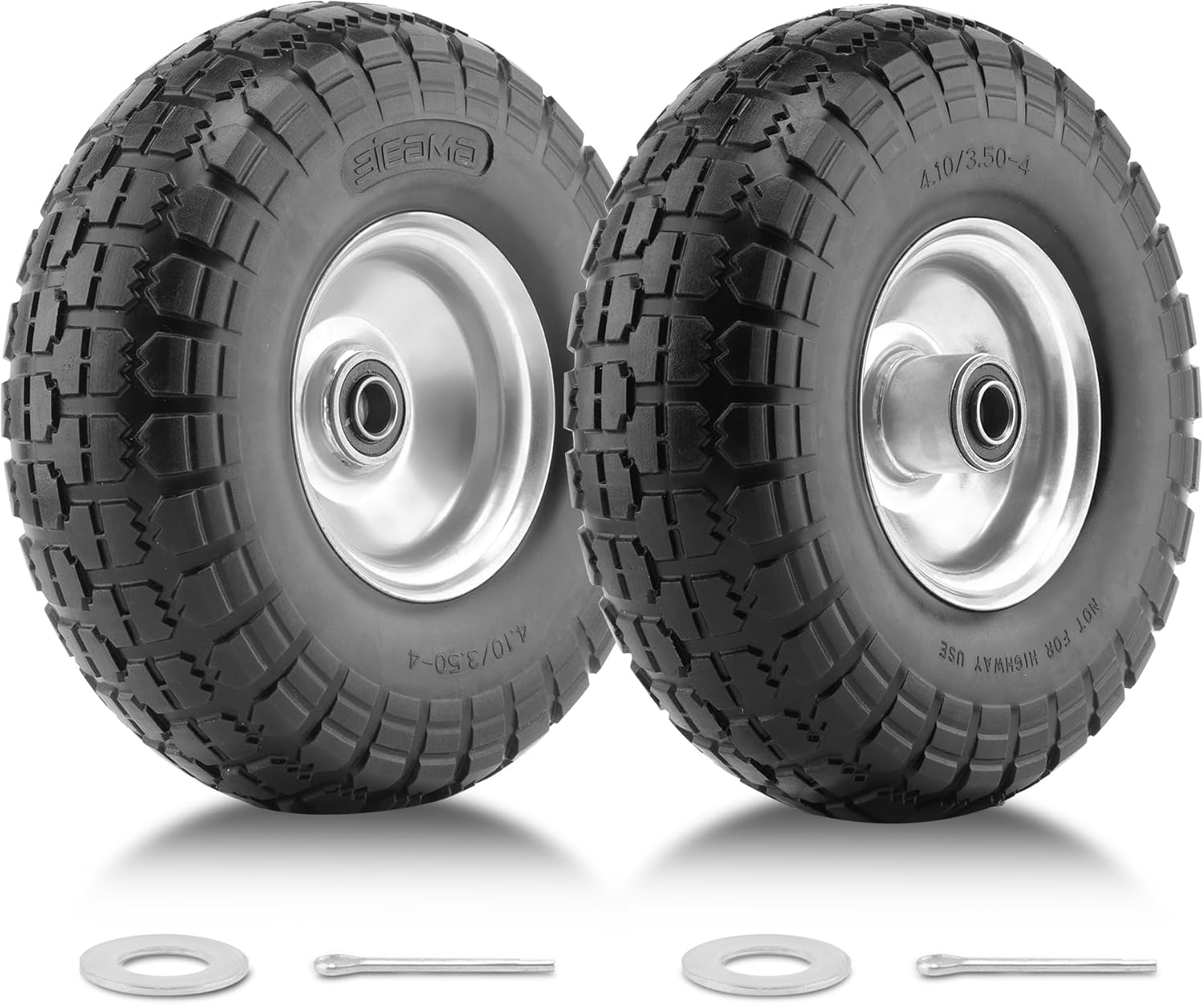2 Pack 10in Solid PU Tires and Wheels for Garden Carts and More