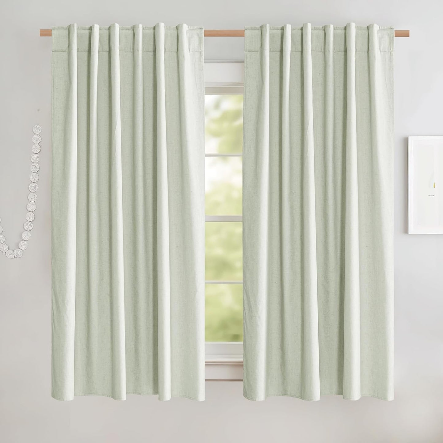 NICETOWN Sage Green Linen Kitchen Draperies for Privacy & Style