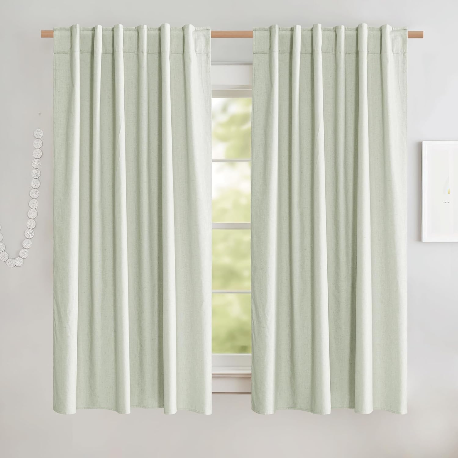NICETOWN Sage Green Short Kitchen Linen Blackout Curtains Pair