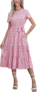 Lyrur Tiered Midi Sundress - Comfortable Ruffle Babydoll with Pockets