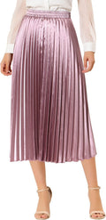 Pleated Skirt Midi High Waisted A Line - Metallic Party Style