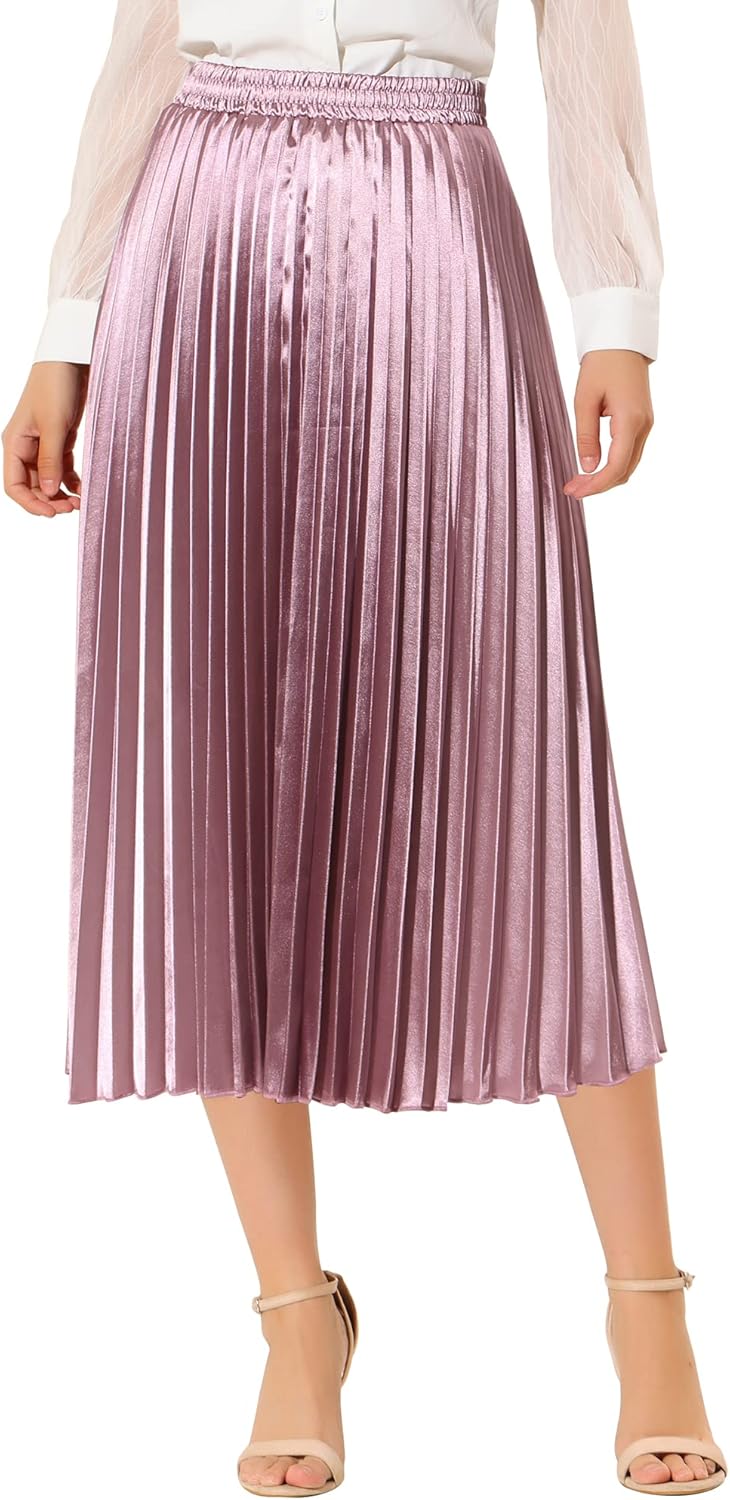 Allegra K Women Pleated Skirt Midi Length High Waisted A Line
