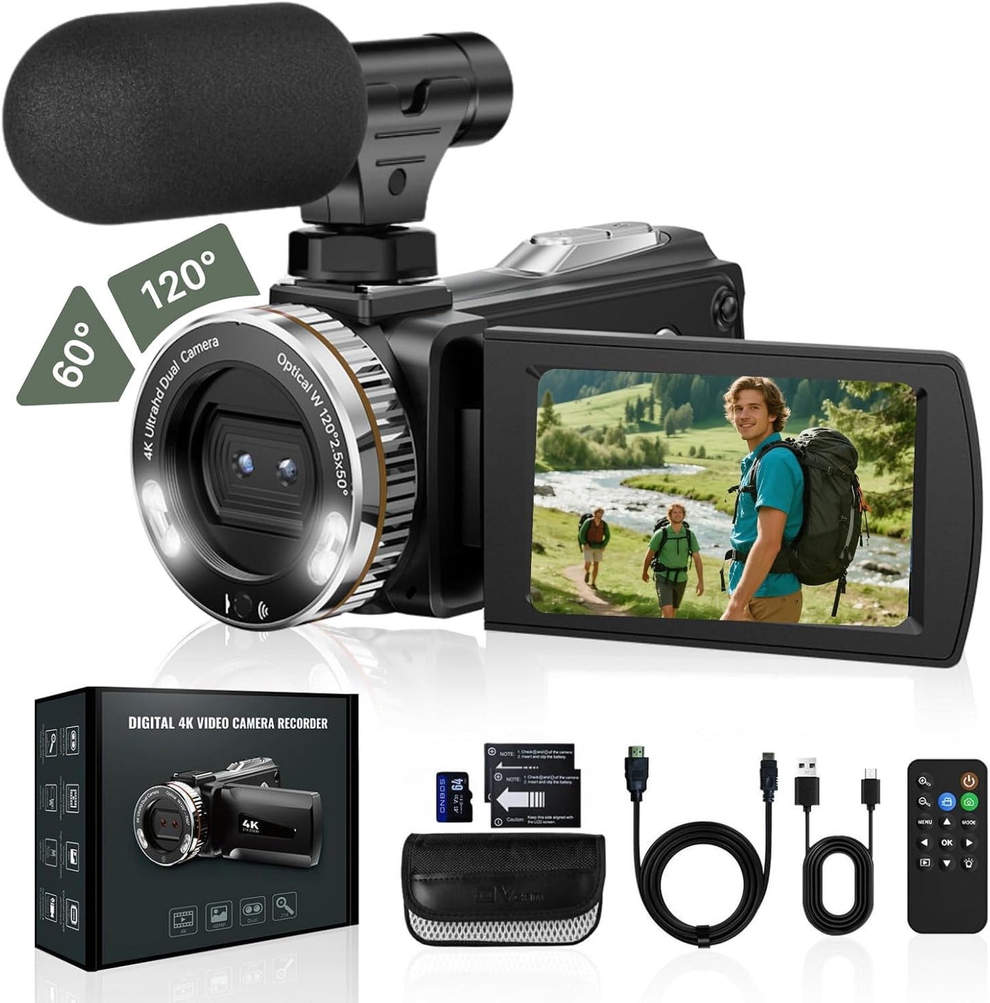 4K 60FPS Camcorder with HDMI and 21X Dual Lens Zoom Features