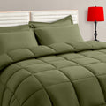 TAIMIT Olive Green Queen Comforter Set - 7 Piece Bed in a Bag