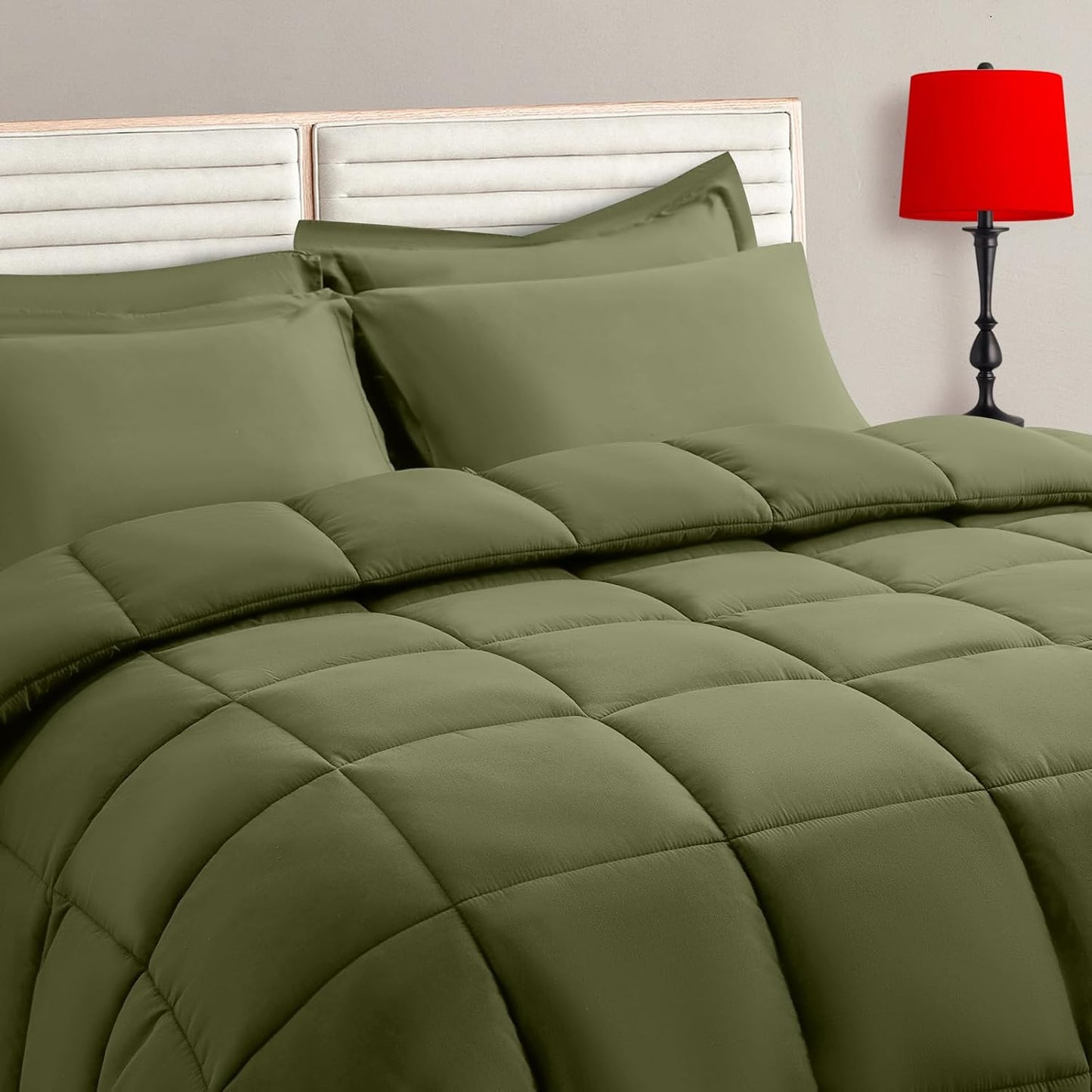 Olive Green Twin Size Comforter Set - 5 Pieces for Cozy Sleep