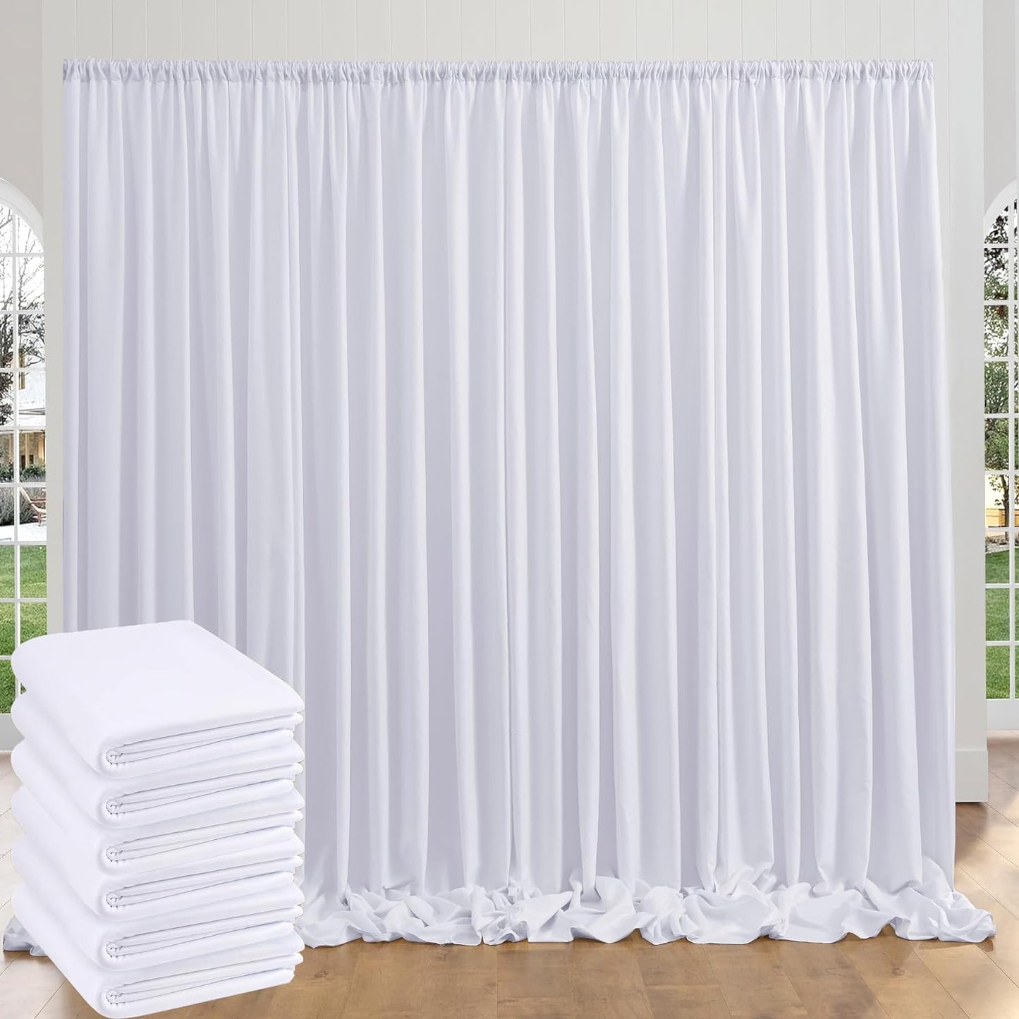 Premium 30ft White Curtain Panels - Wrinkle Resistant Wedding Backdrop