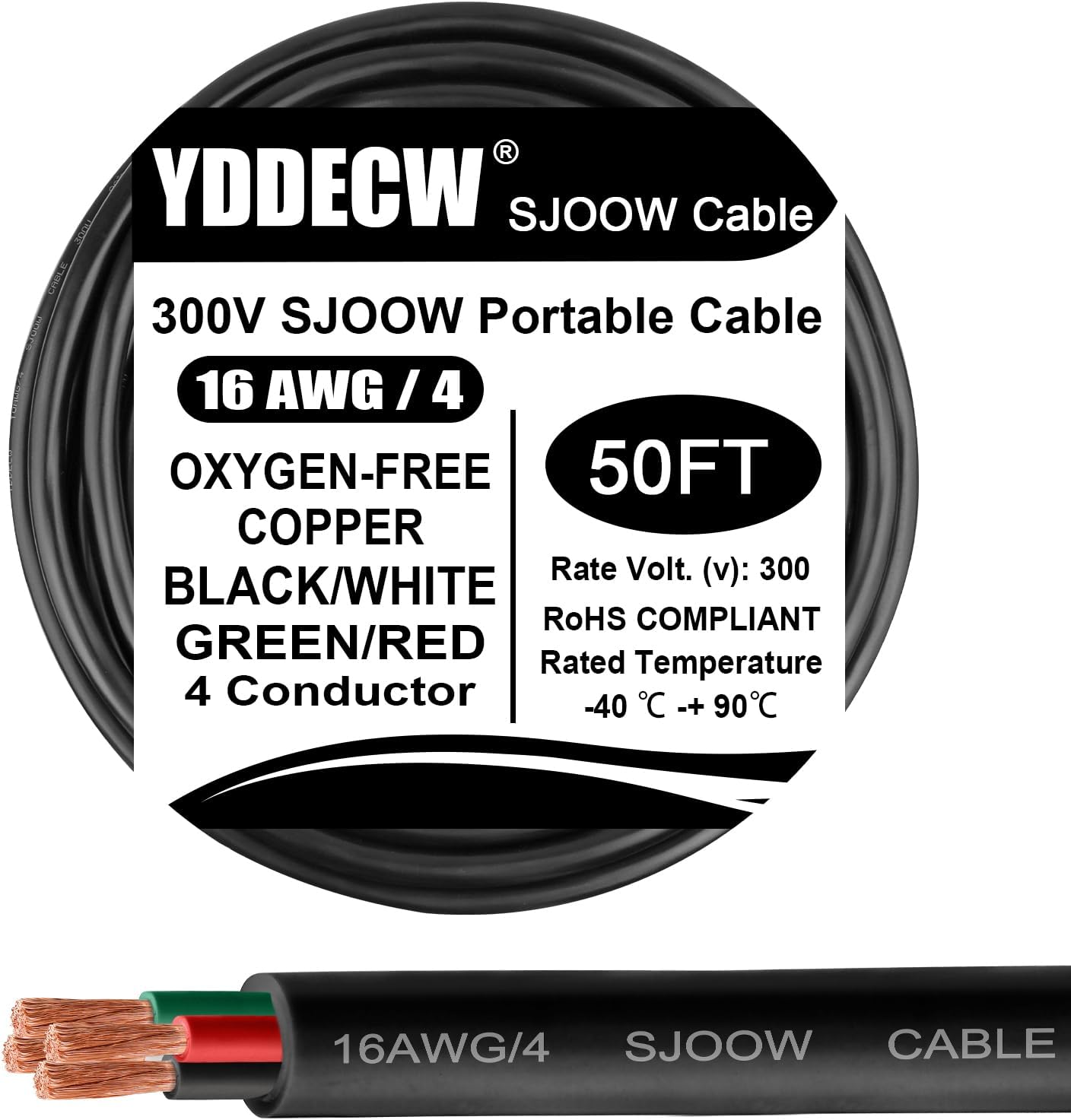 50ft 16/4 SJOOW 16 AWG Portable Power Cable for Tough Use