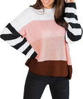 MEROKEETY Women's Color Block Knit Sweater for Casual Style