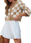 Checkered V Neck Button Down Cropped Cardigan - Soft Cable Knit Shoes
