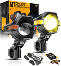 Motorcycle LED Fog Lights 3in 60W Dual Color - 8 Modes