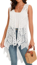 Women's Crochet Lace Vest Boho Sleeveless Kimono Cardigan