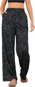 OYOANGLE Women's Leopard Print High Waist Wide Leg Pants