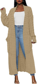 Caracilia Womens Long Cable Knit Cardigan Duster - Cozy Fall Staple in